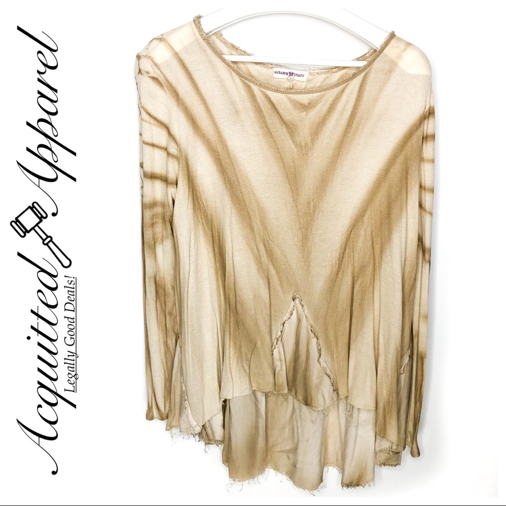 Altar'd State Beige Tan Boho Distressed Shirt Top